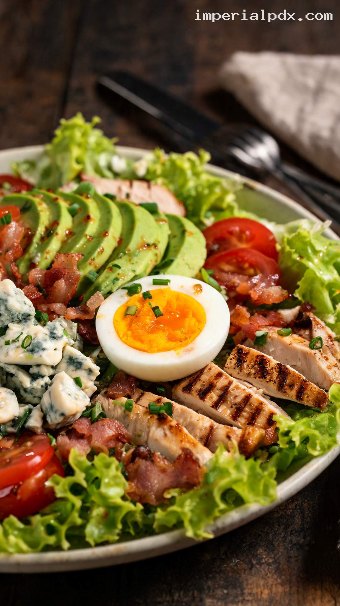 Cobb Salad With Jammy Eggs and Grilled Chicken – Closeup
