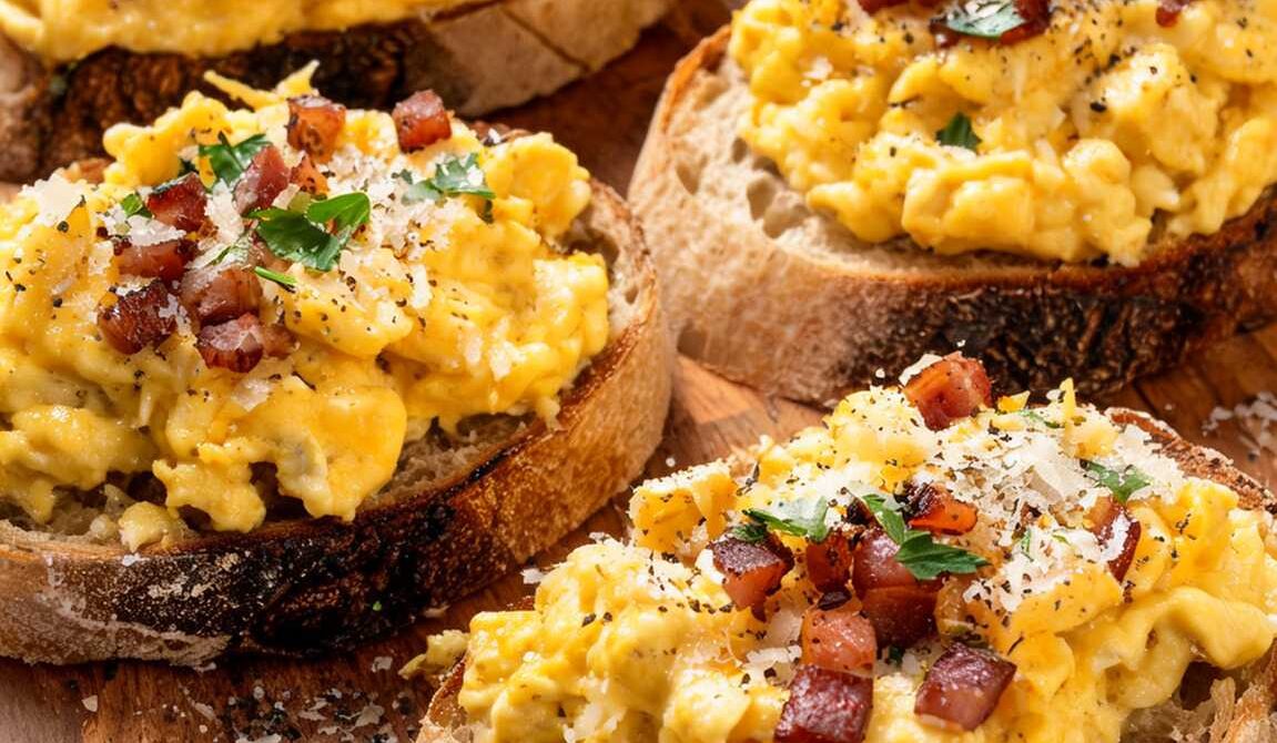 Creamy Carbonara Egg Toast With Crispy Pancetta