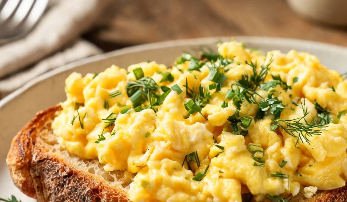 Creamy Herb Scrambled Eggs on Toasted Sourdough