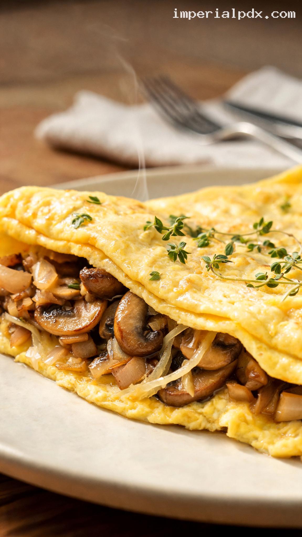 Creamy Mushroom and Gruyère Omelet – Closeup