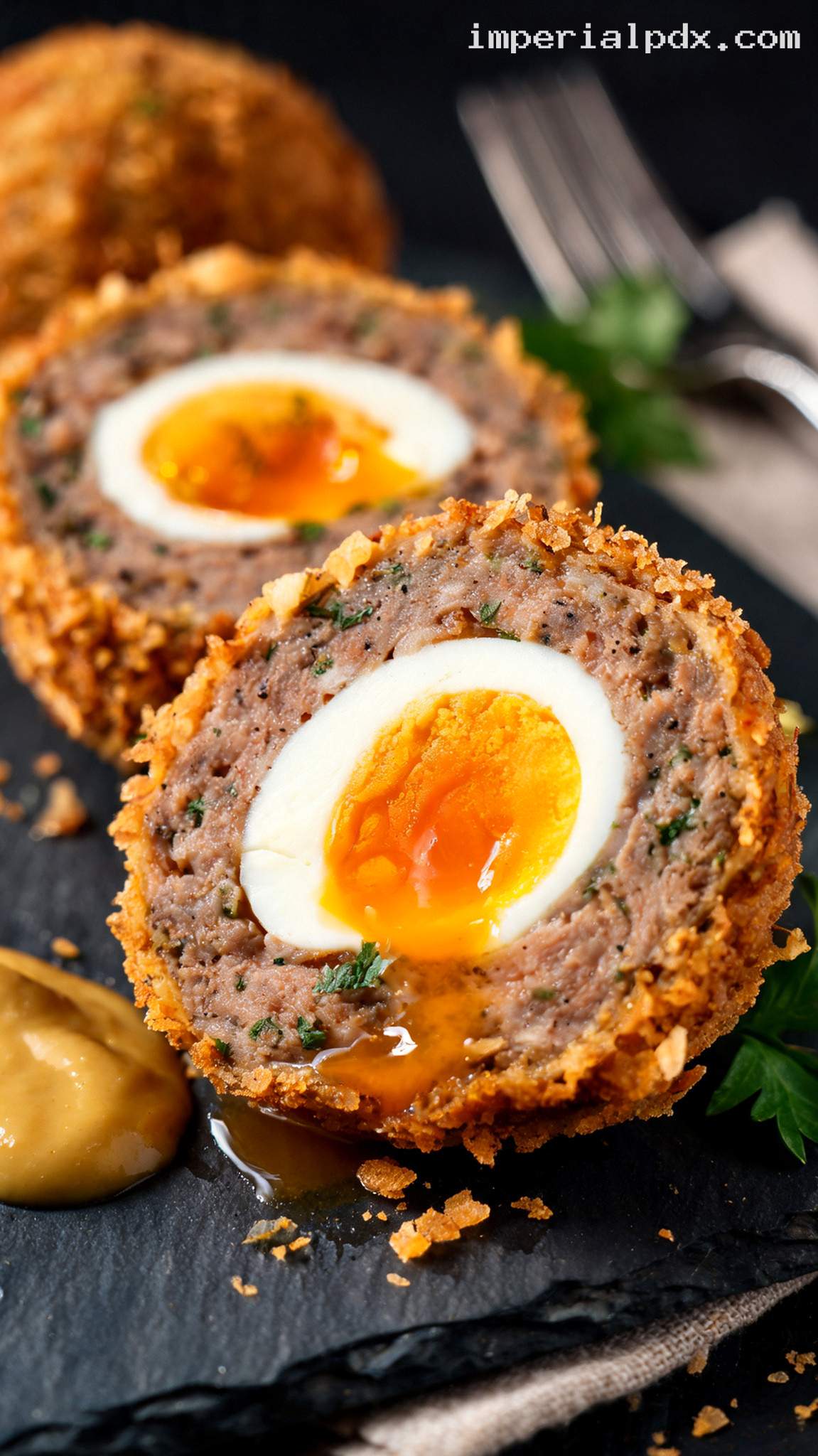 Crispy Scotch Eggs With Creamy Yolks – Closeup