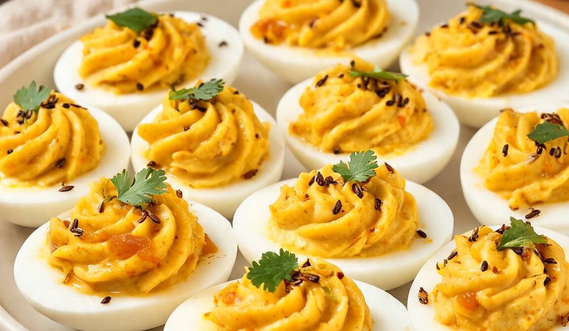 Curried Deviled Eggs With Mango Chutney