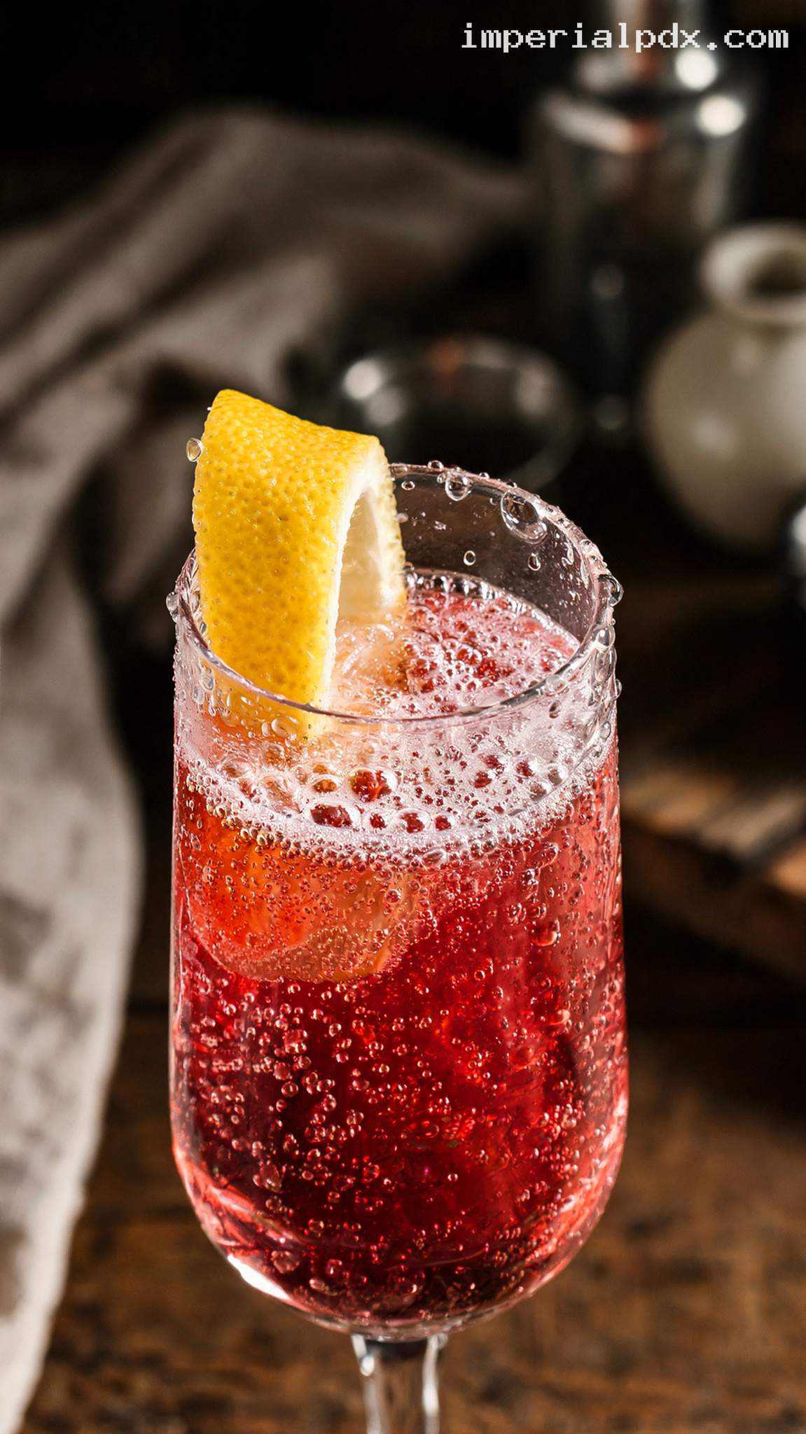 Elegant Kir Royale Cocktail With Blackcurrant and Champagne – Closeup