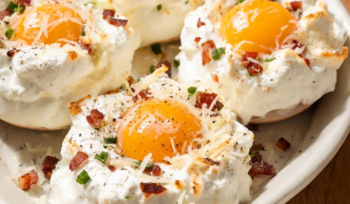 Fluffy Cloud Eggs with Bacon and Parmesan