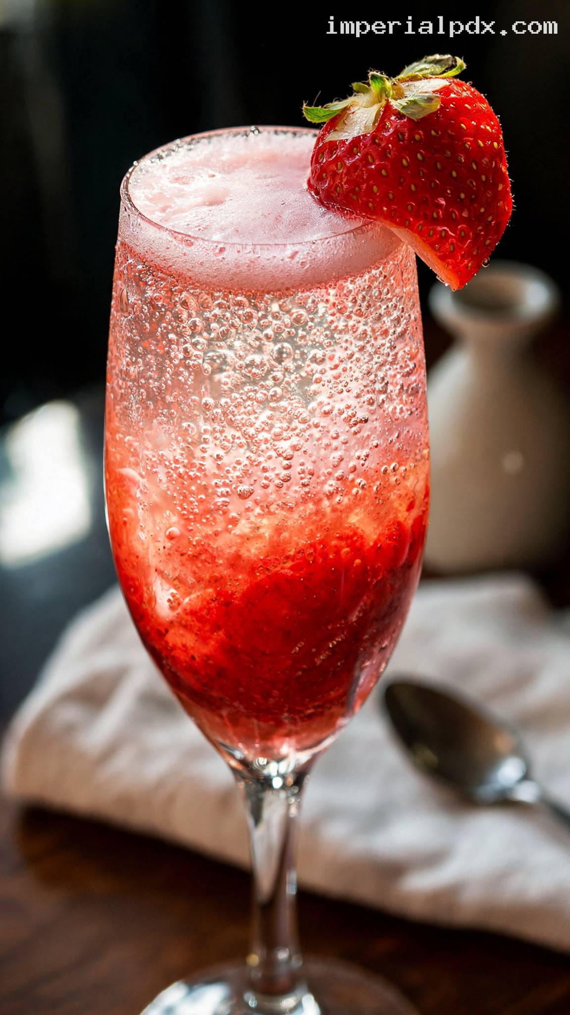 Fresh Strawberry Rossini Sparkling Wine Cocktail – Closeup