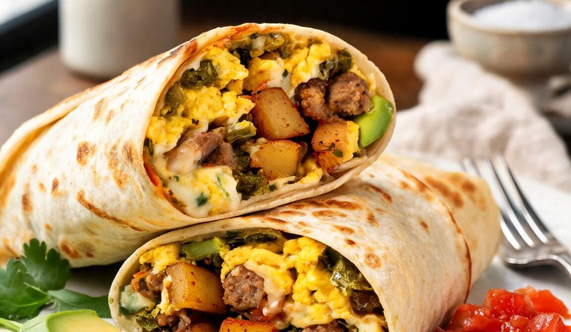 Green Chile Breakfast Burrito With Crispy Potatoes