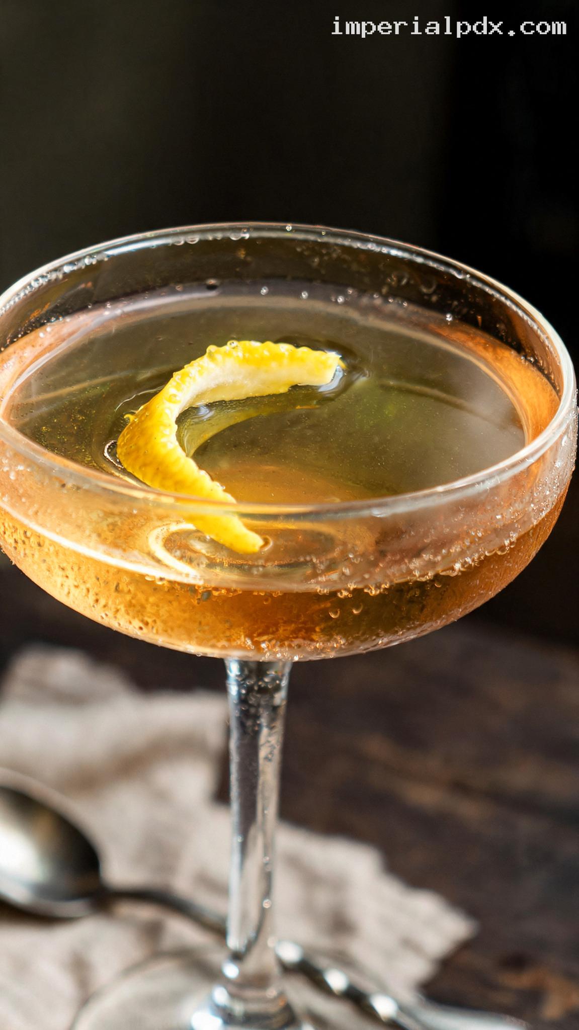 Greenpoint Rye Whiskey Cocktail With Vermouth and Herbal Liqueur – Closeup