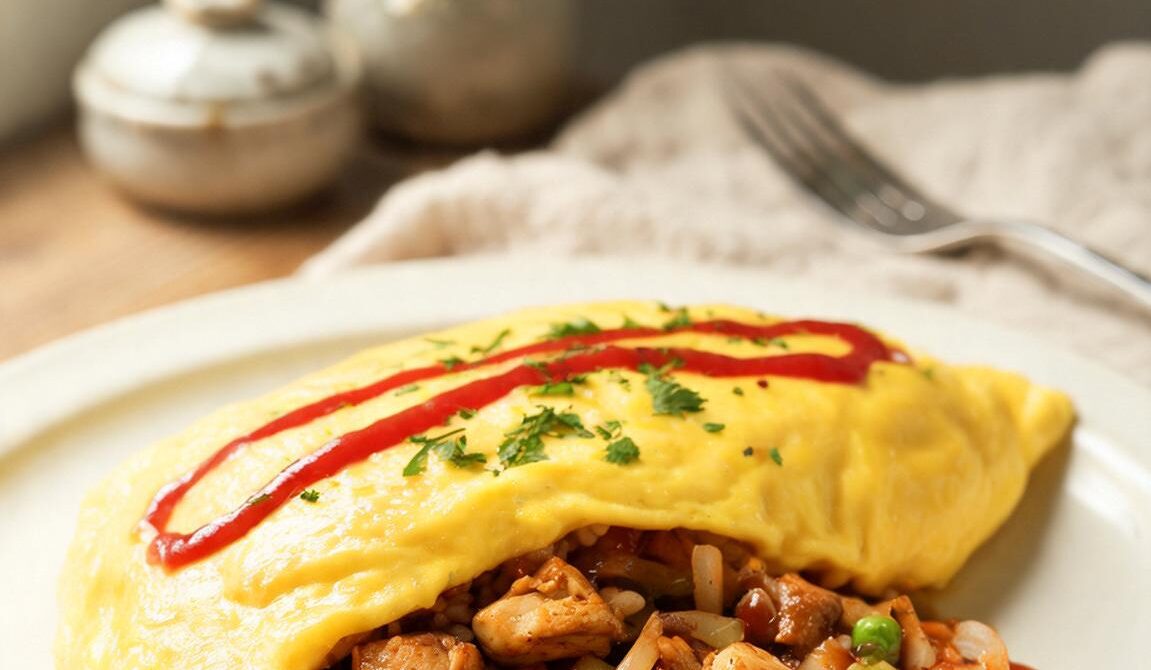 Japanese Omurice with Chicken and Ketchup Fried Rice