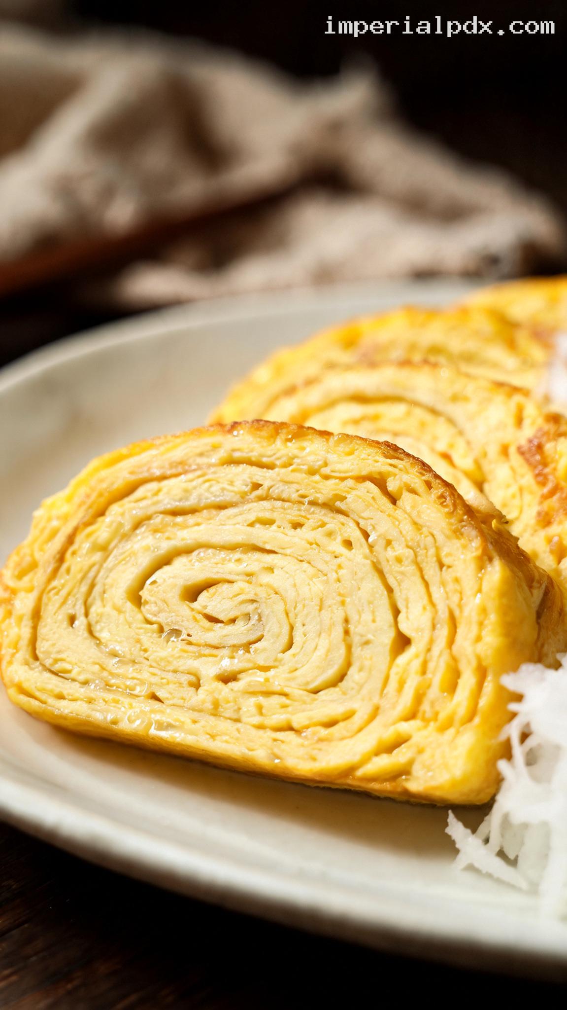 Japanese Tamagoyaki Rolled Omelet – Closeup