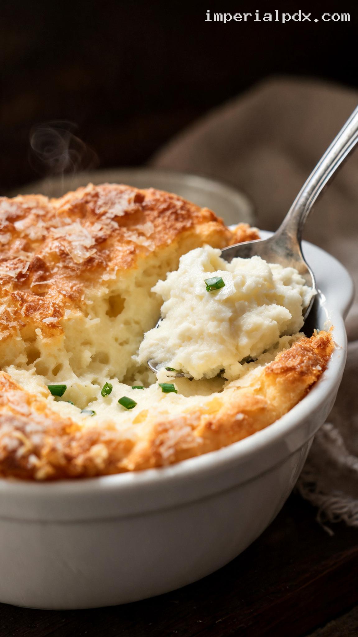 Light and Airy French Gruyère Cheese Soufflé – Closeup