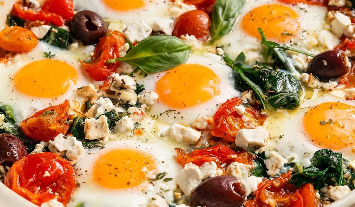 Mediterranean Baked Eggs With Spinach, Feta, and Olives