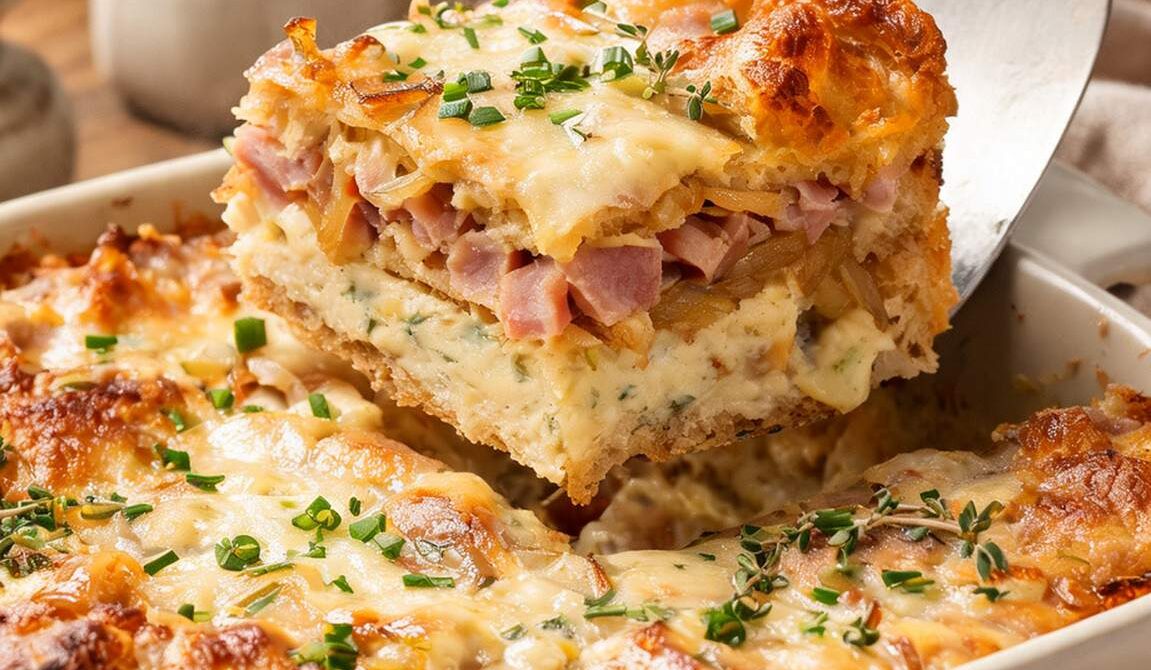 Overnight Ham and Swiss Breakfast Strata