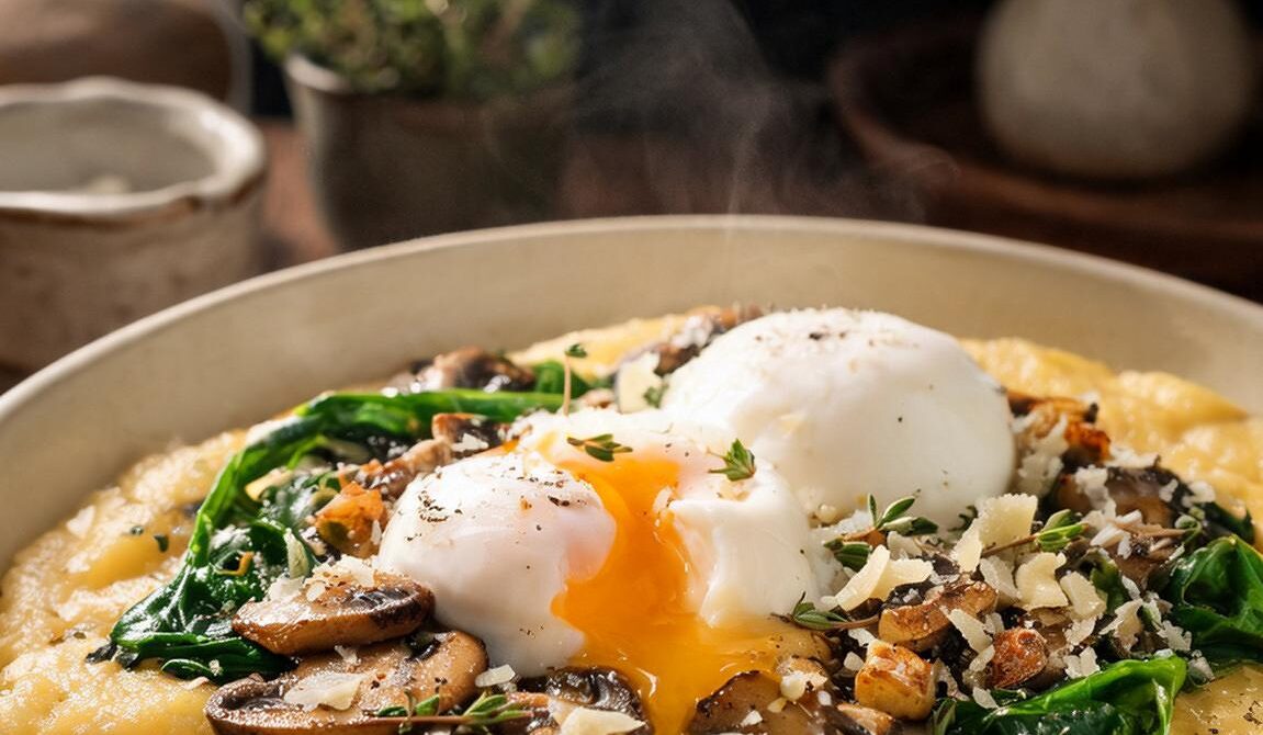 Poached Eggs Over Creamy Parmesan Polenta
