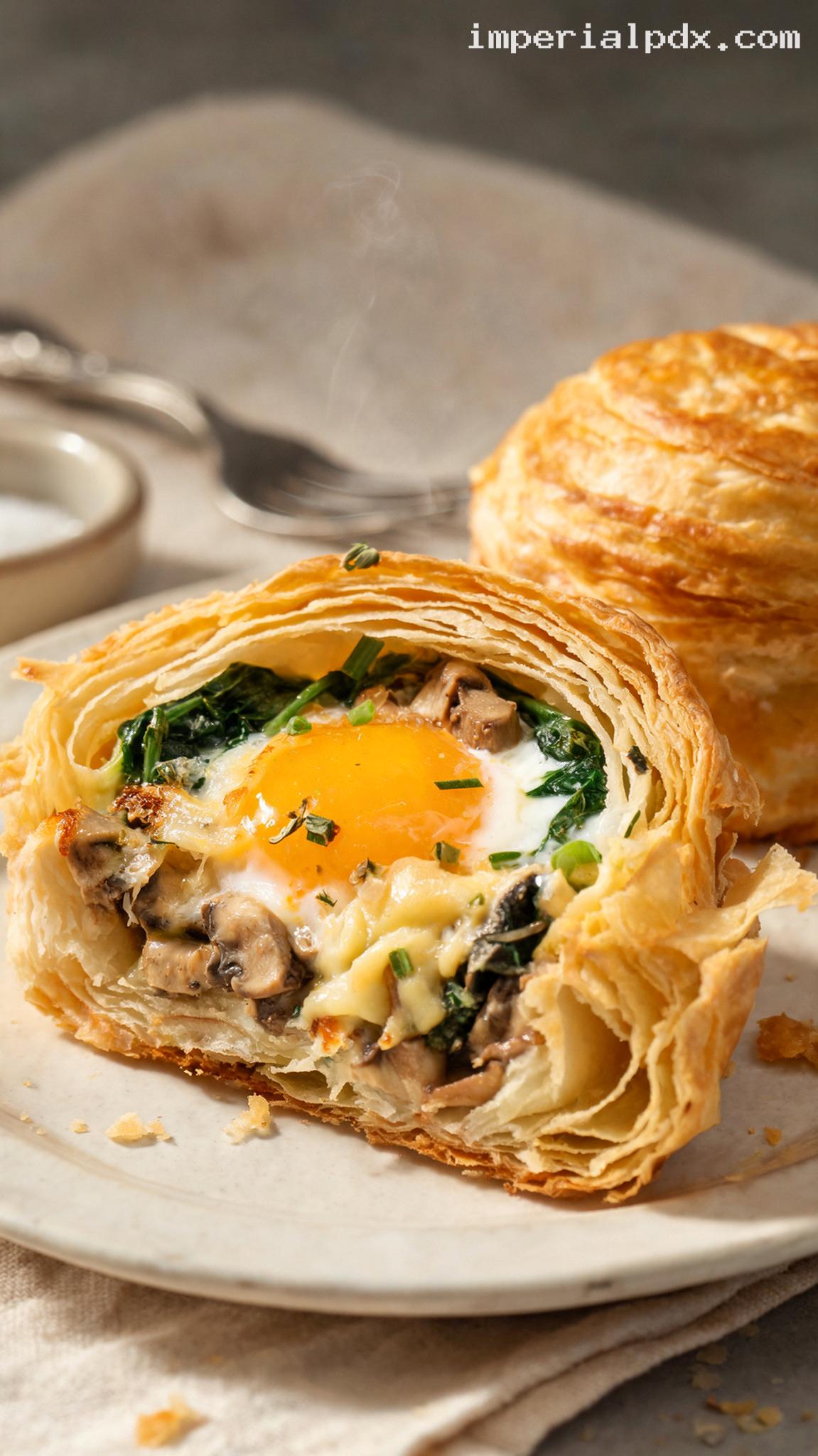 Puff Pastry Egg Cups With Spinach and Gruyère – Closeup