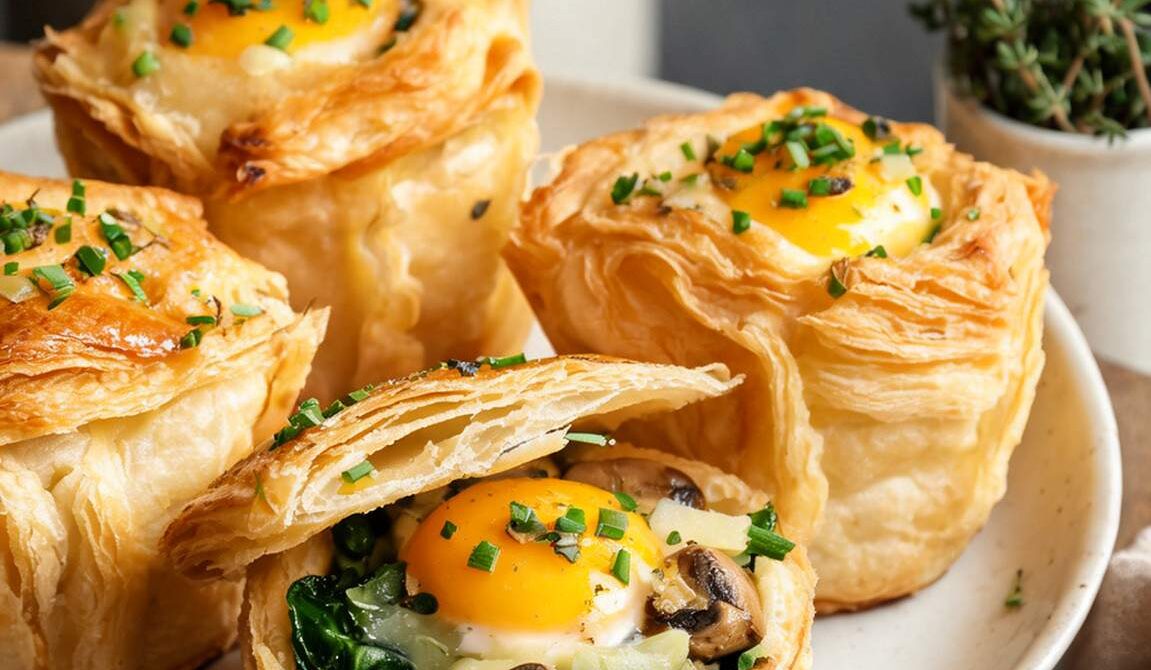 Puff Pastry Egg Cups With Spinach and Gruyère