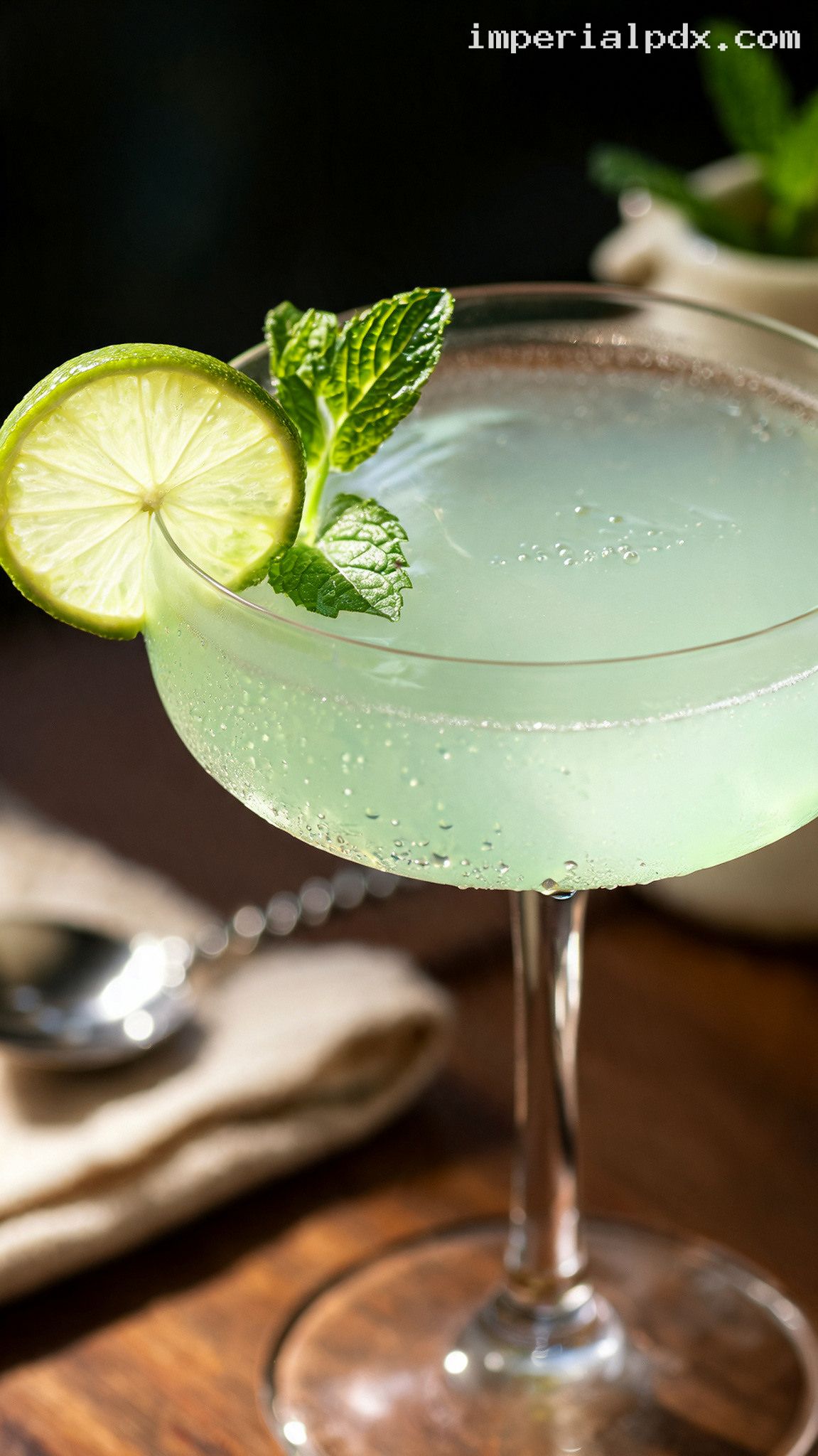 Refreshing Mint and Lime Southside Gin Cocktail – Closeup