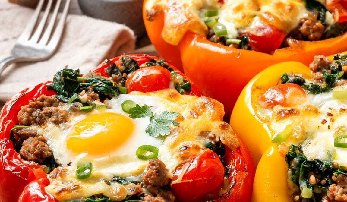Roasted Egg-Stuffed Bell Peppers with Sausage
