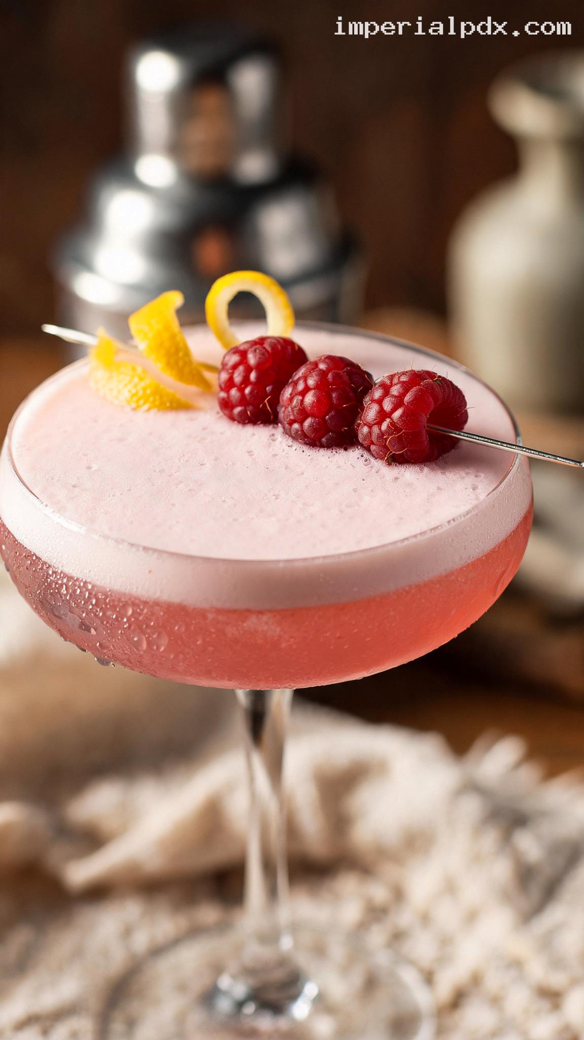 Silky Raspberry Clover Club Cocktail – Closeup