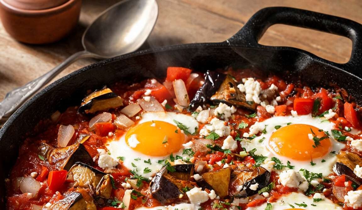 Smoky Eggplant Shakshuka With Feta and Parsley