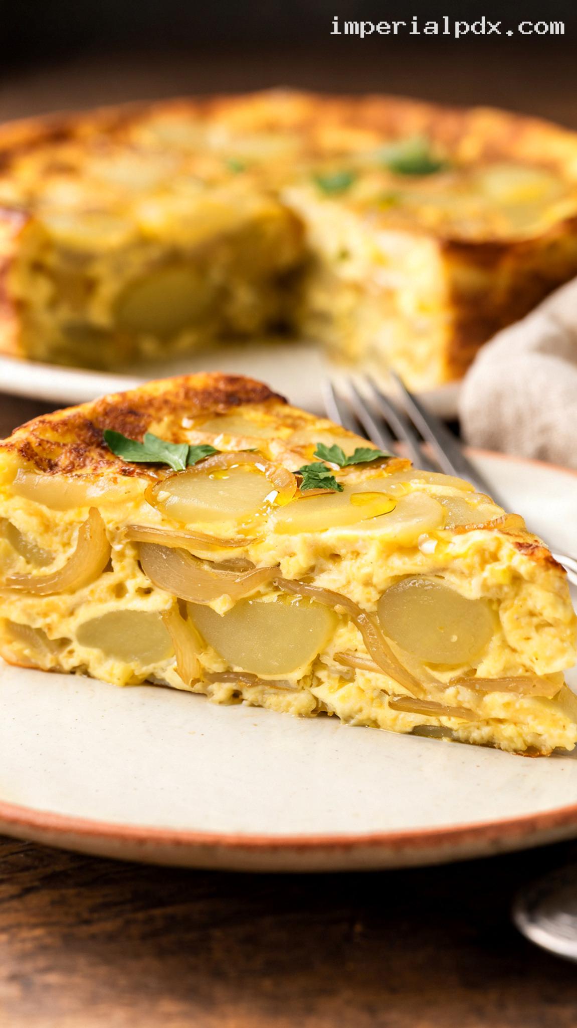 Spanish Tortilla With Potatoes and Caramelized Onions – Closeup