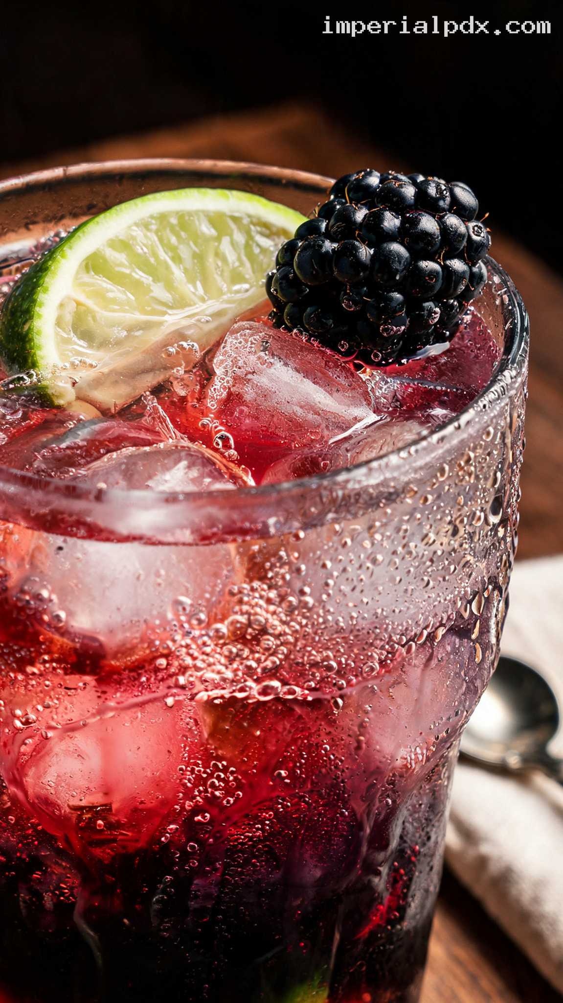 Sparkling El Diablo Tequila Cocktail With Cassis and Ginger – Closeup