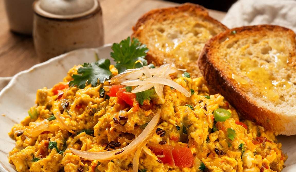 Spicy Indian Egg Bhurji with Buttery Toast