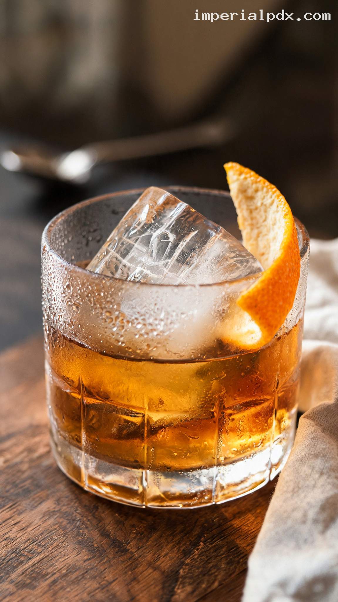Two-Ingredient Godfather Cocktail With Scotch and Almond Liqueur – Closeup