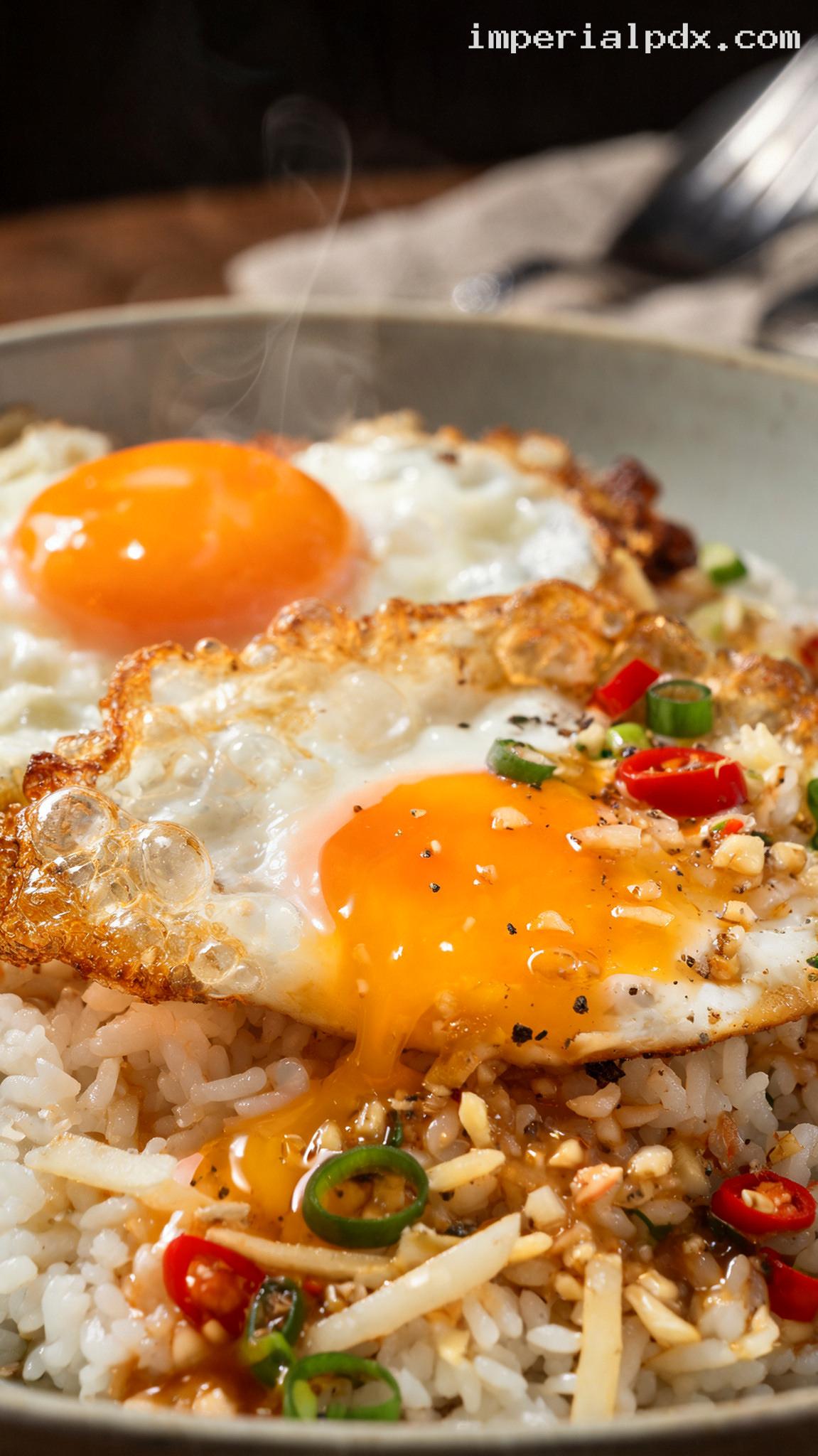 Vietnamese Fried Eggs With Fish Sauce and Jasmine Rice – Closeup