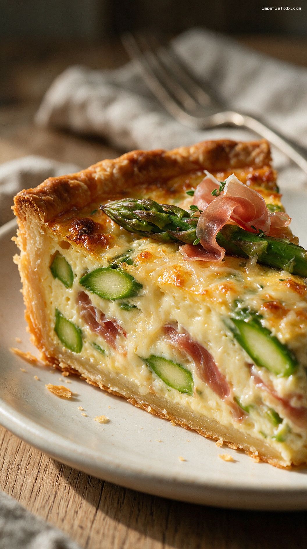 Asparagus, Prosciutto, and Gruyère Quiche – Closeup