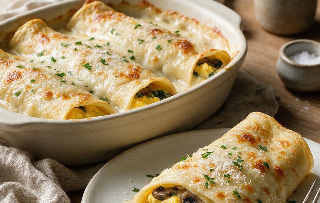Baked Egg and Spinach Stuffed Crepes