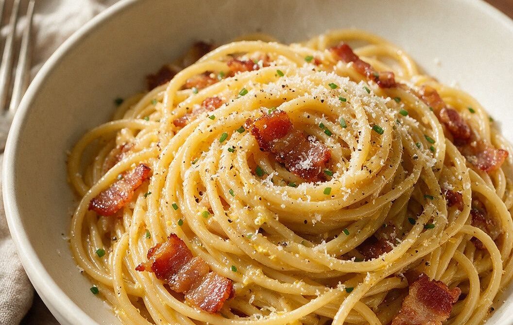 Breakfast Carbonara with Eggs and Crispy Pancetta