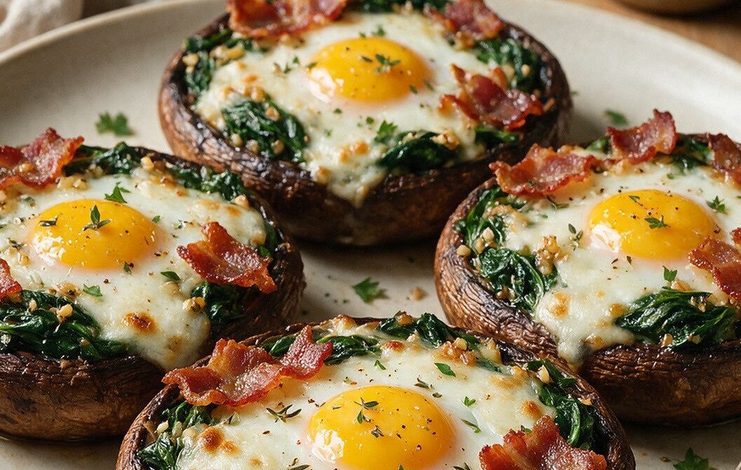 Breakfast Stuffed Portobello Mushrooms With Eggs and Bacon