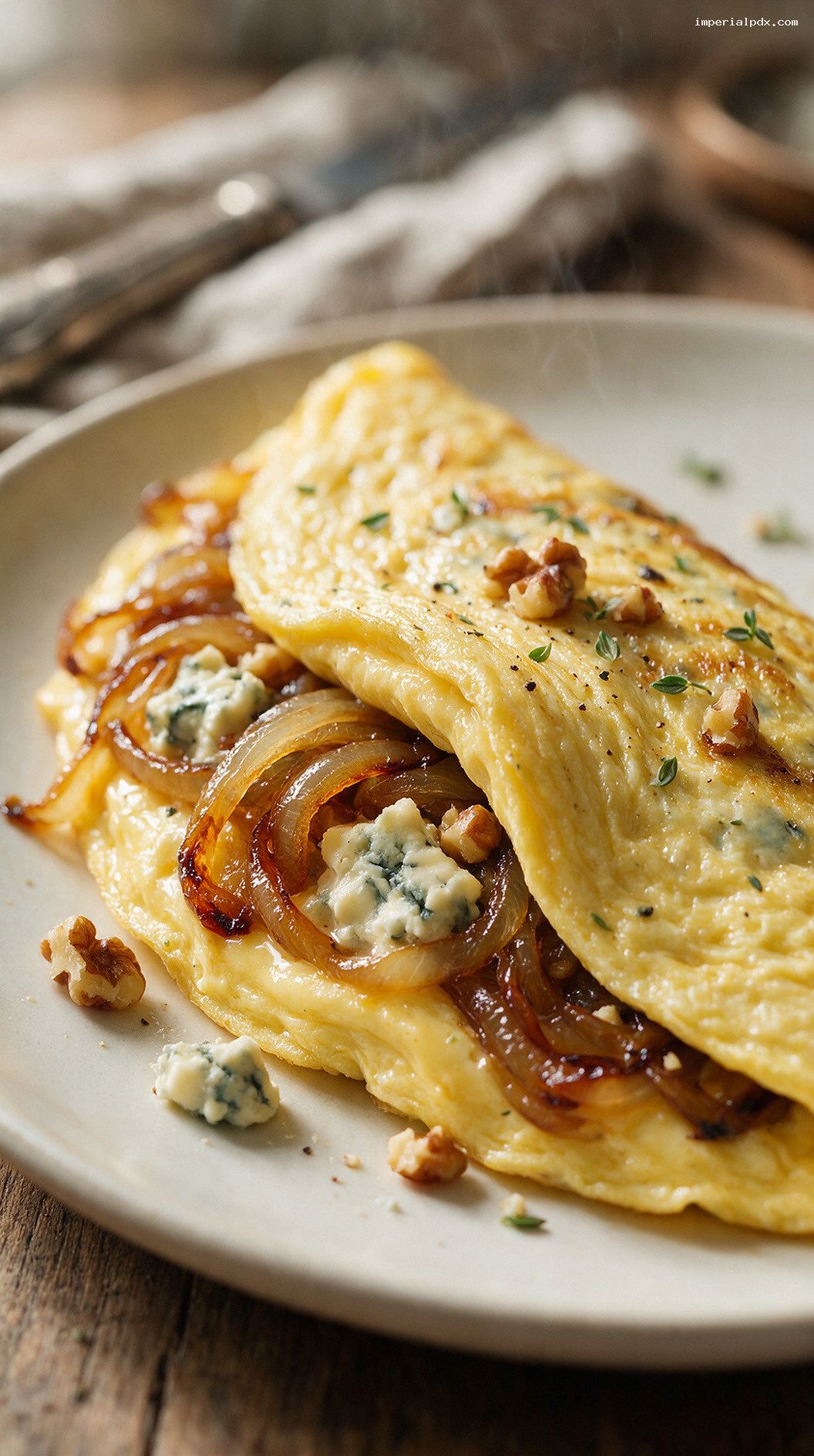 Caramelized Onion and Blue Cheese Omelet – Closeup