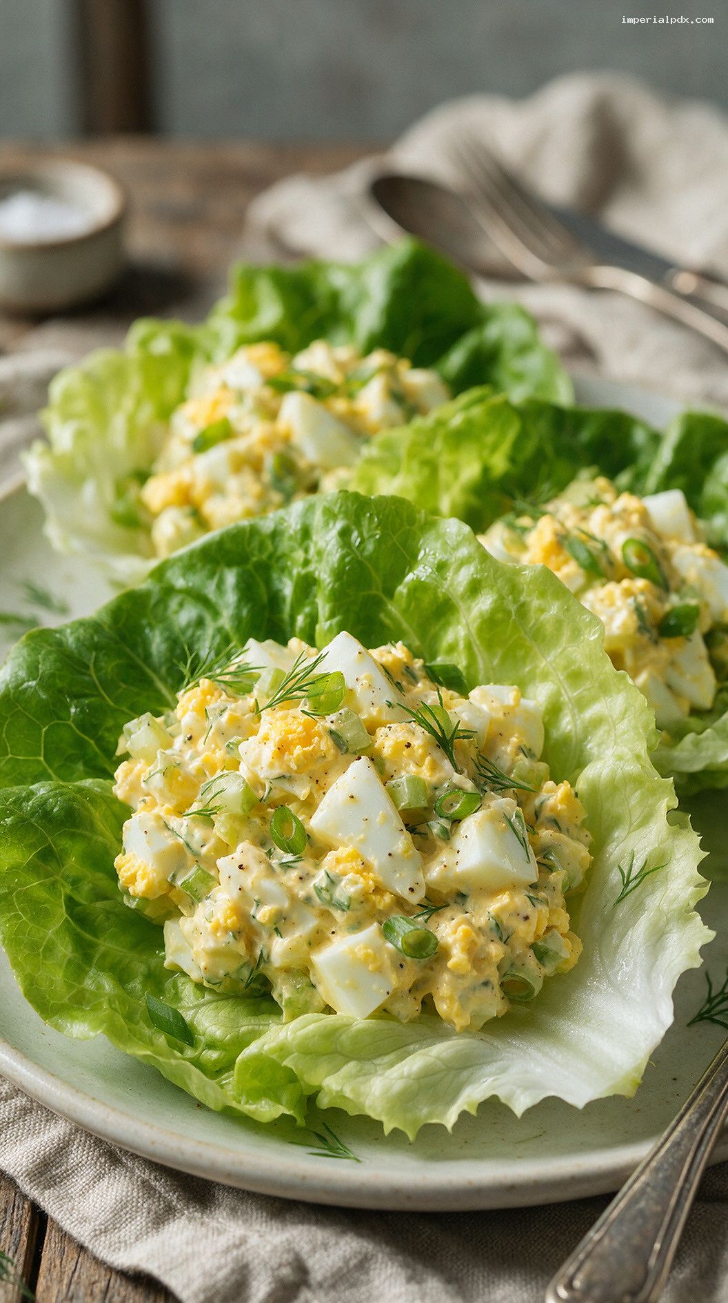 Classic Egg Salad Lettuce Wraps – Closeup
