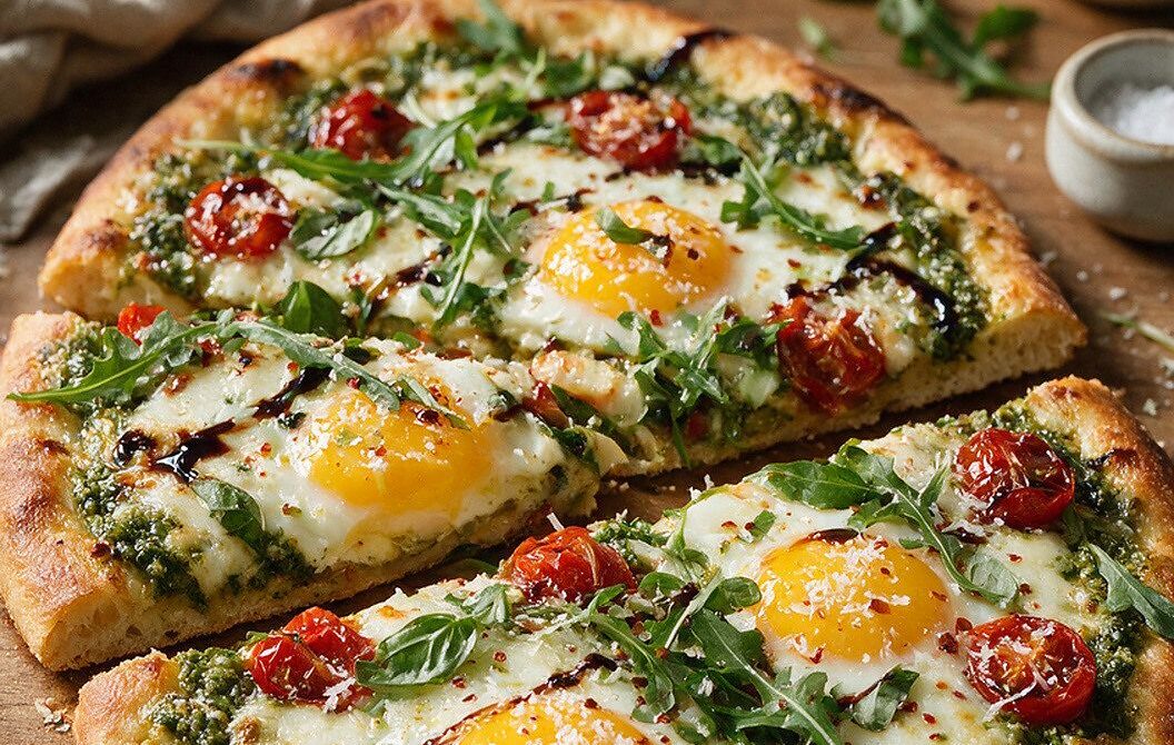 Crispy Egg and Pesto Breakfast Flatbread