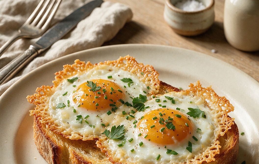 Crispy Parmesan Fried Eggs on Toasted Sourdough