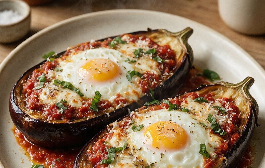 Garlic Herb Baked Eggplant With Eggs