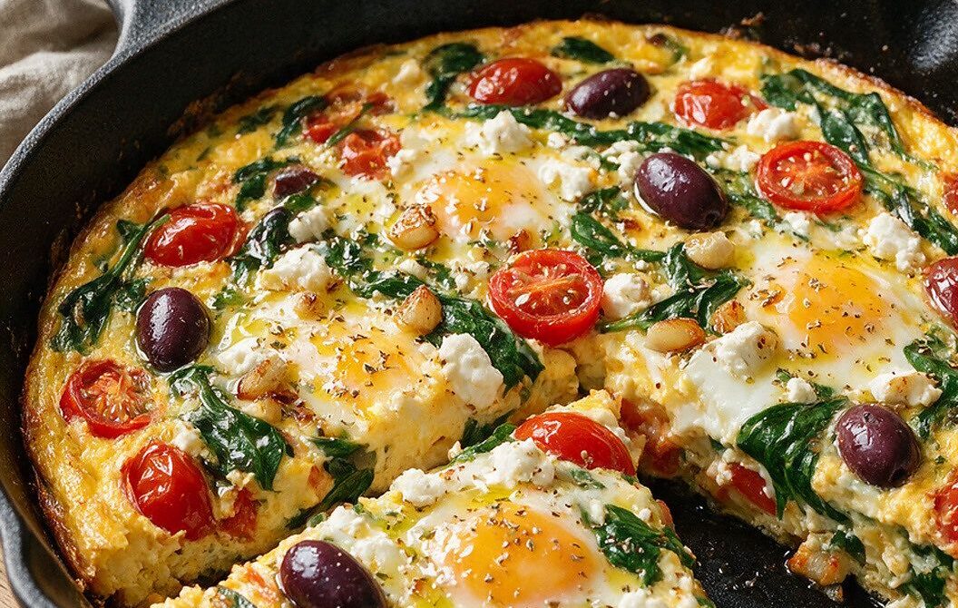 Greek Egg Bake With Spinach, Feta, and Olives
