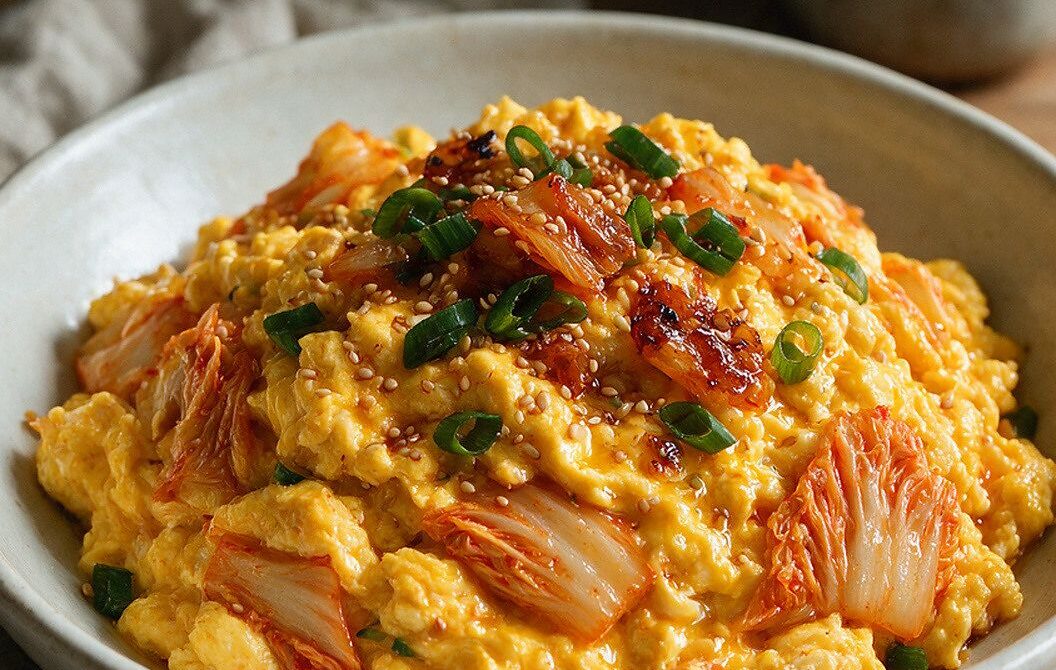 Kimchi Scrambled Eggs With Scallions and Sesame Oil