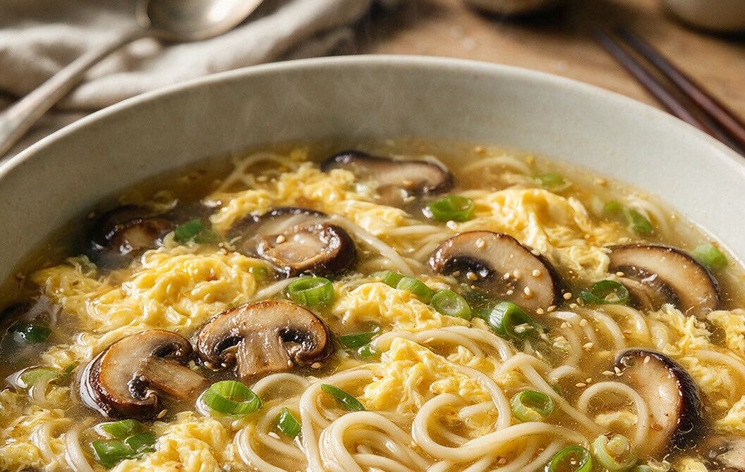 Mushroom Egg Drop Noodle Soup
