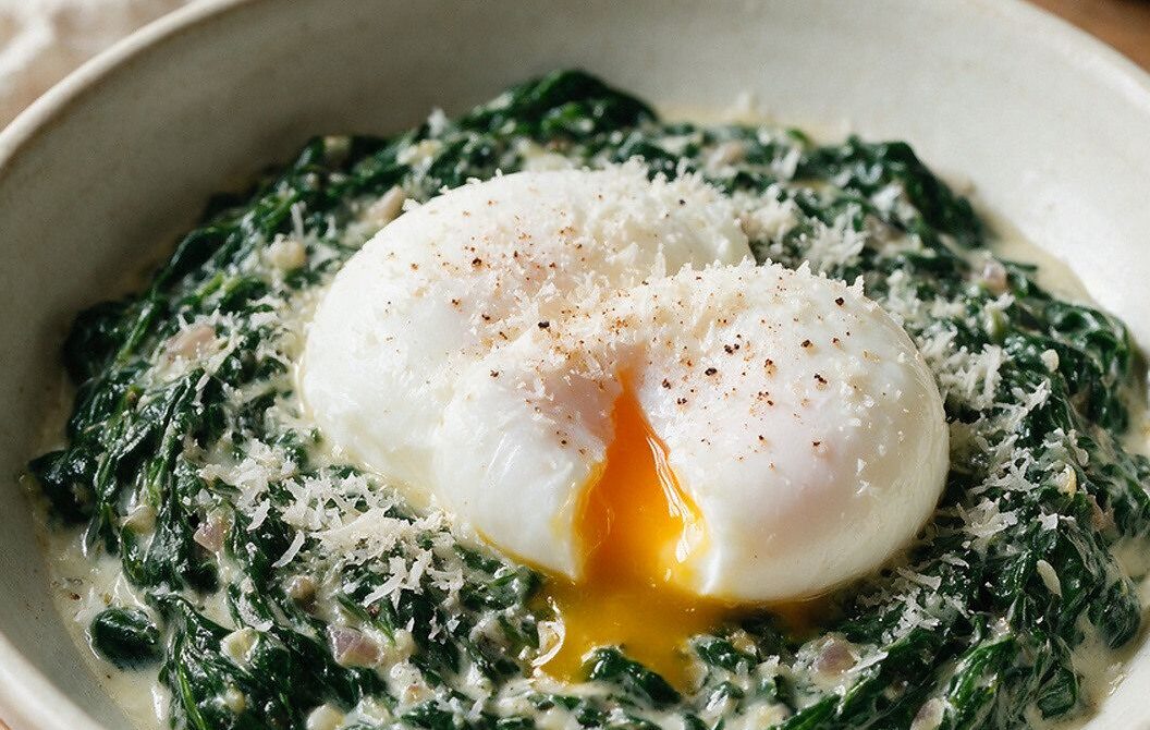 Poached Eggs with Creamed Spinach and Parmesan