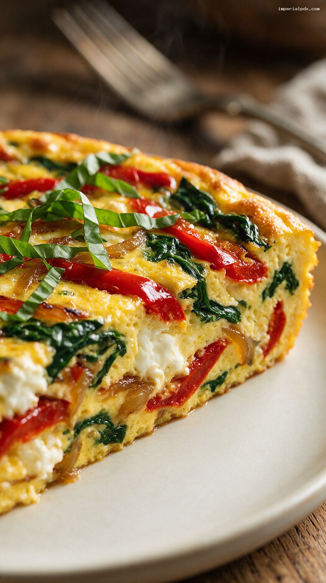 Roasted Red Pepper and Goat Cheese Frittata – Closeup
