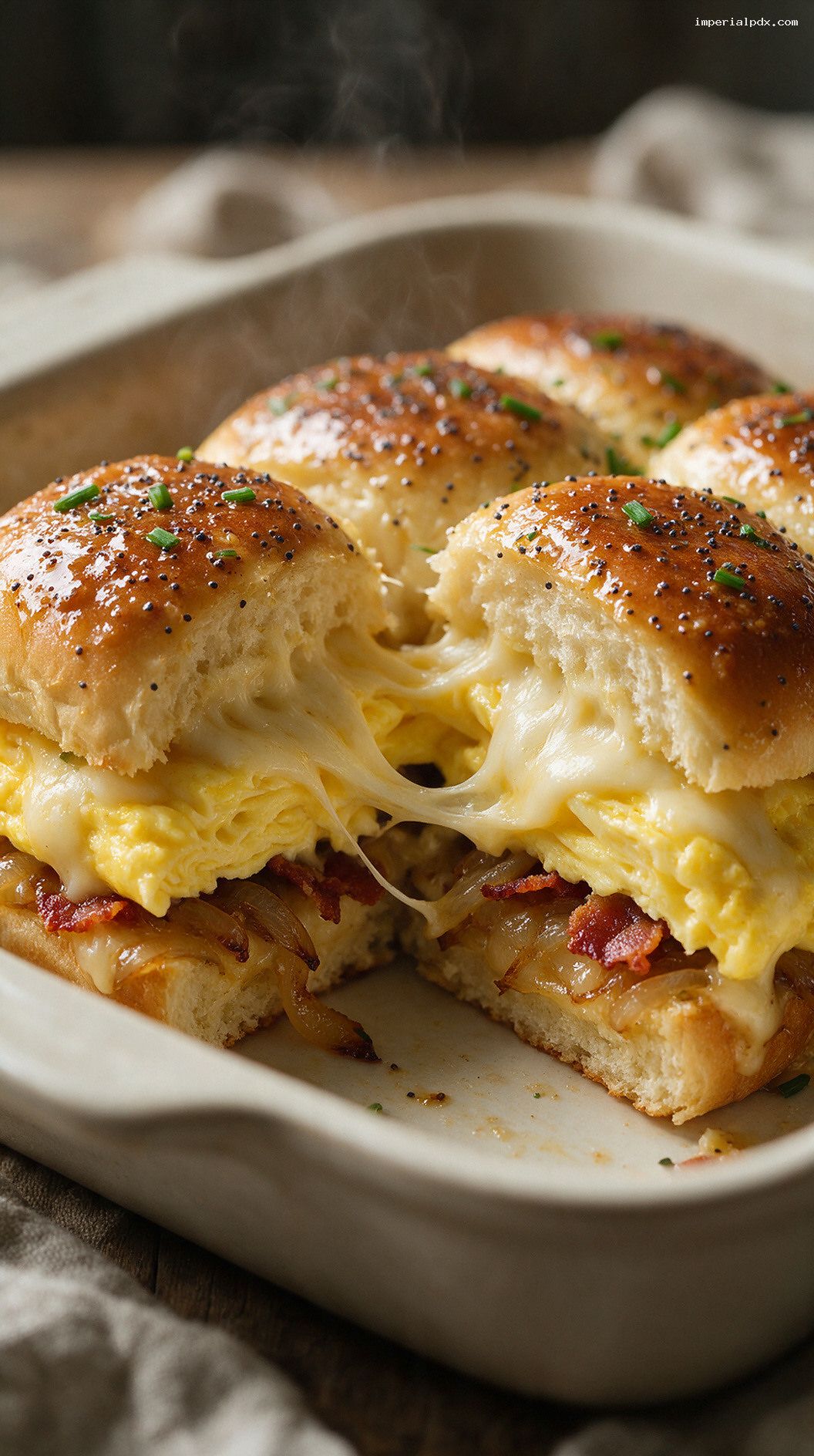 Smoked Gouda, Bacon, and Egg Breakfast Sliders – Closeup