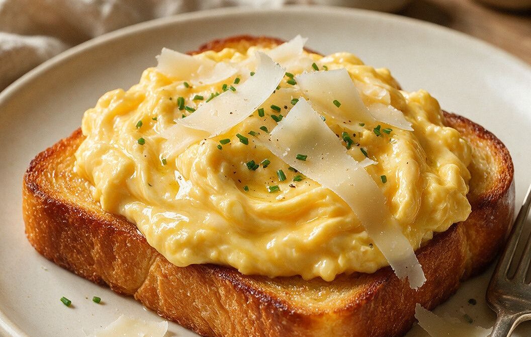 Truffle Scrambled Eggs on Toasted Brioche