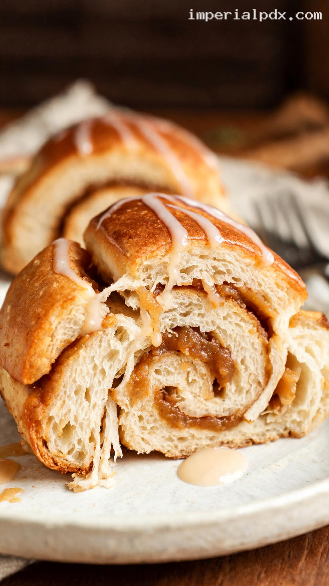 Amish Apple Butter Breakfast Rolls With Vanilla Glaze – Closeup