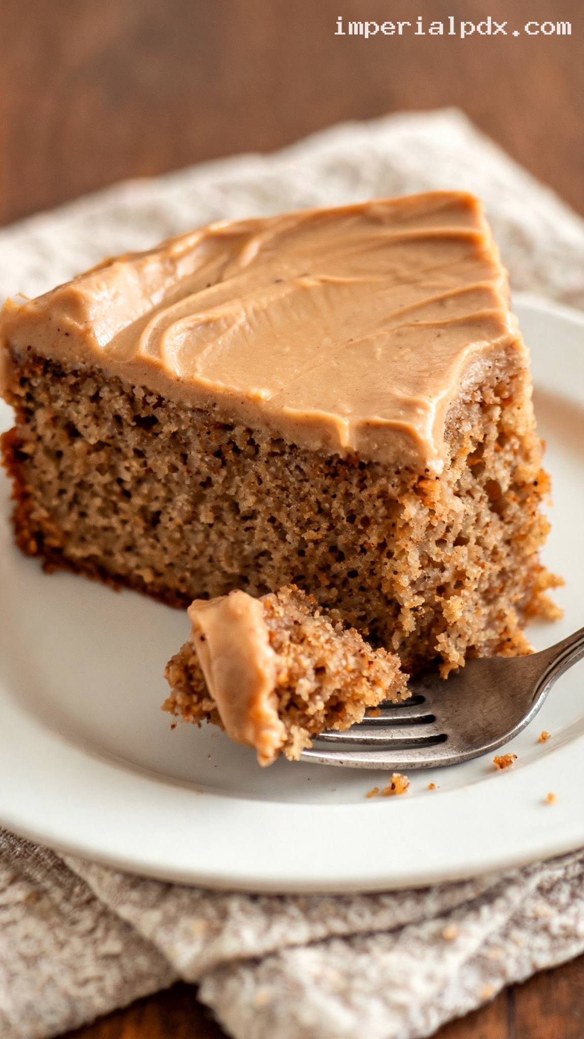 Amish Applesauce Spice Cake with Creamy Caramel Frosting – Closeup