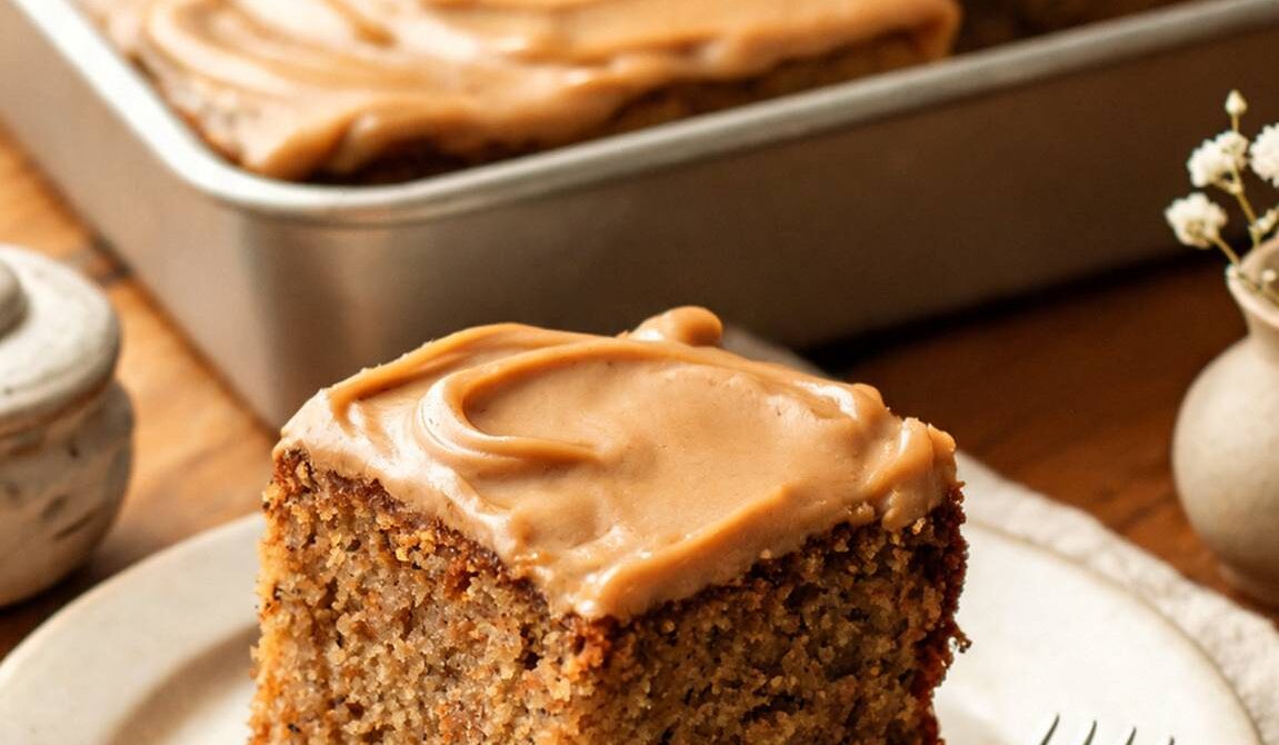 Amish Applesauce Spice Cake with Creamy Caramel Frosting
