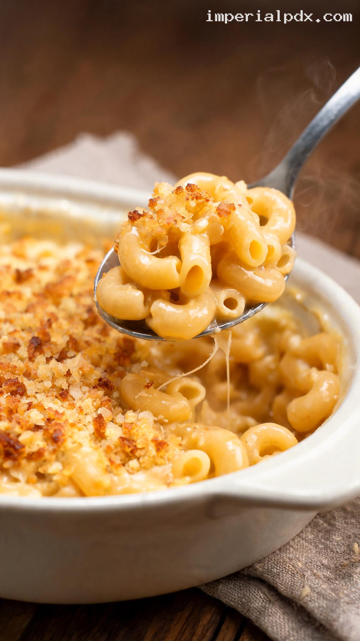 Amish Baked Macaroni and Cheese with Buttered Breadcrumbs – Closeup