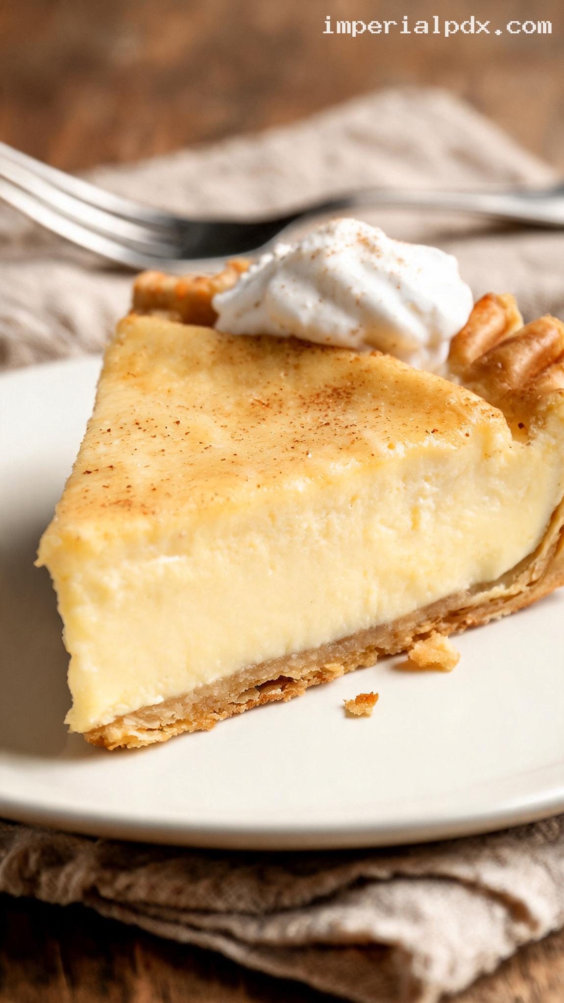Amish Buttermilk Pie with Vanilla and Nutmeg – Closeup