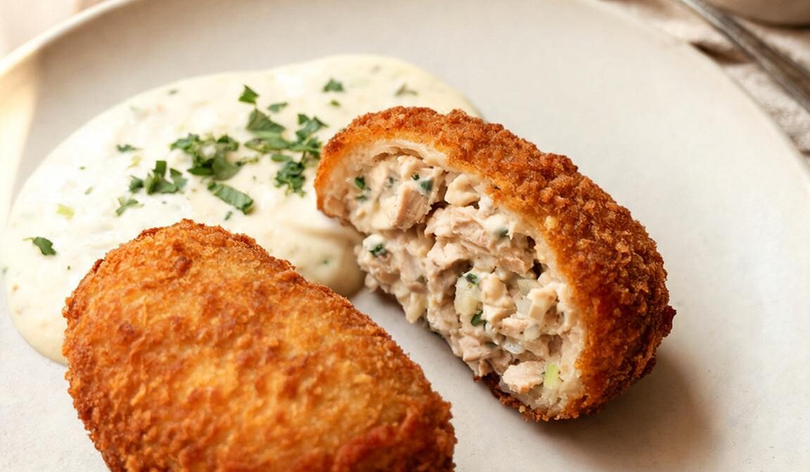 Amish Chicken Croquettes with Creamy Parsley Sauce